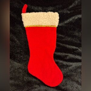 Vintage Red and White Christmas Stocking with Cream Cuff and gold trim